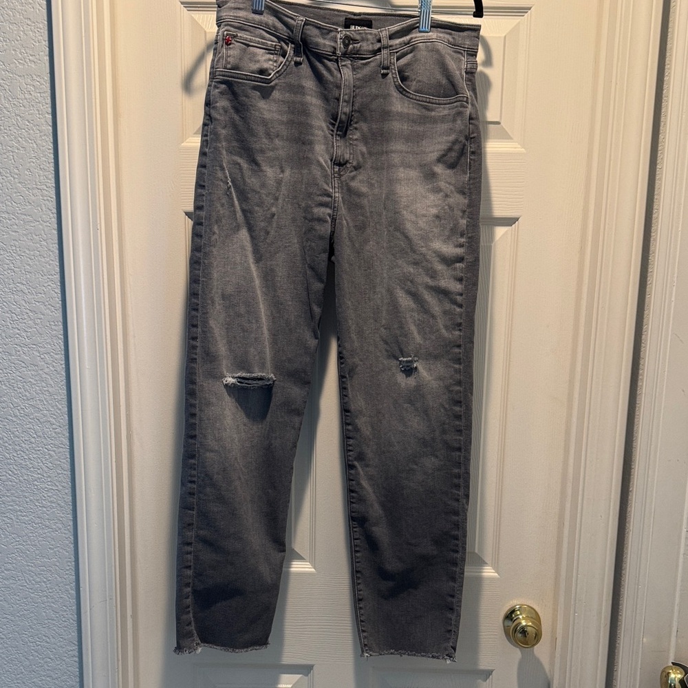 Hudson Women’s Kass High Rise Straight Ankle Distressed Gray Raw Hem Size 29